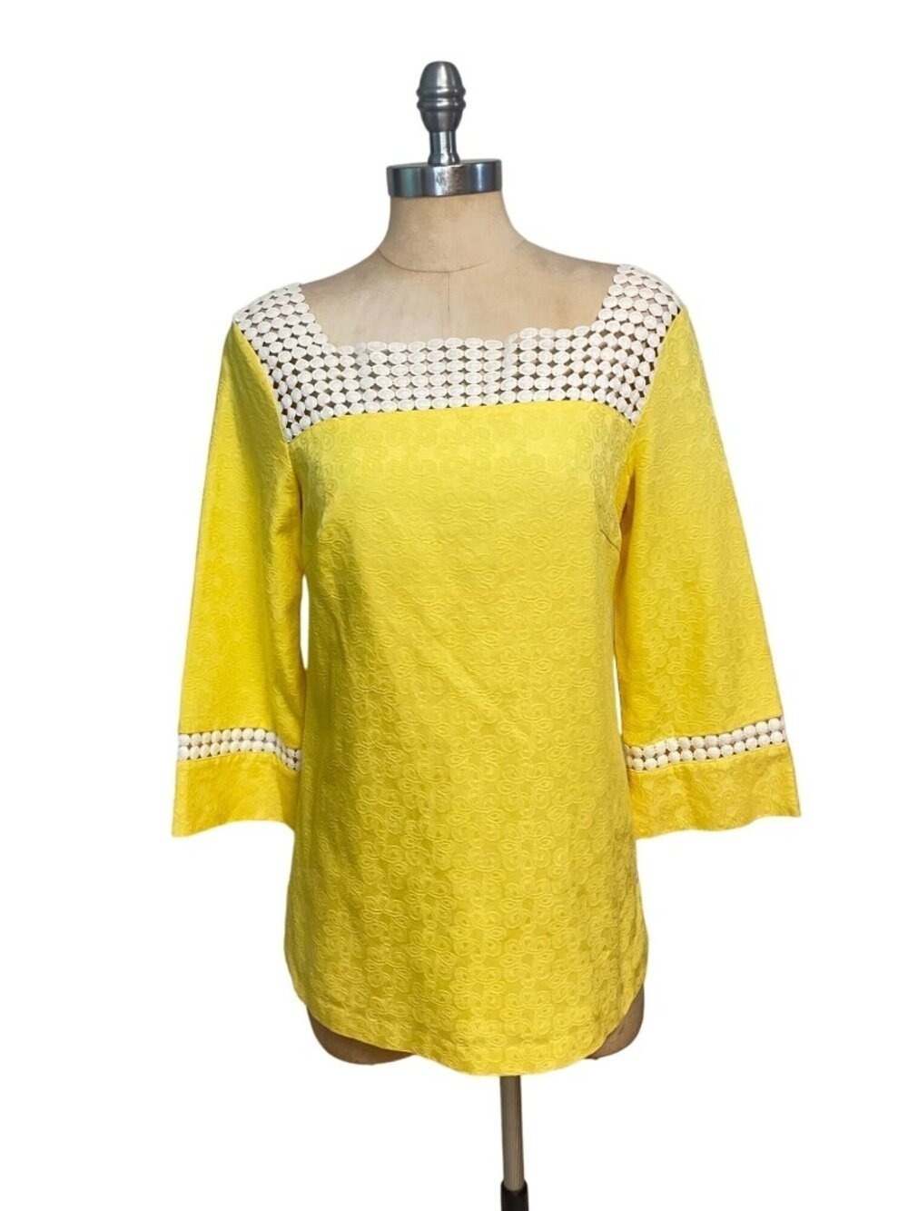 Lilly Pulitzer Bees Knees Tunic Top Yellow Lace Square Neck Size 4